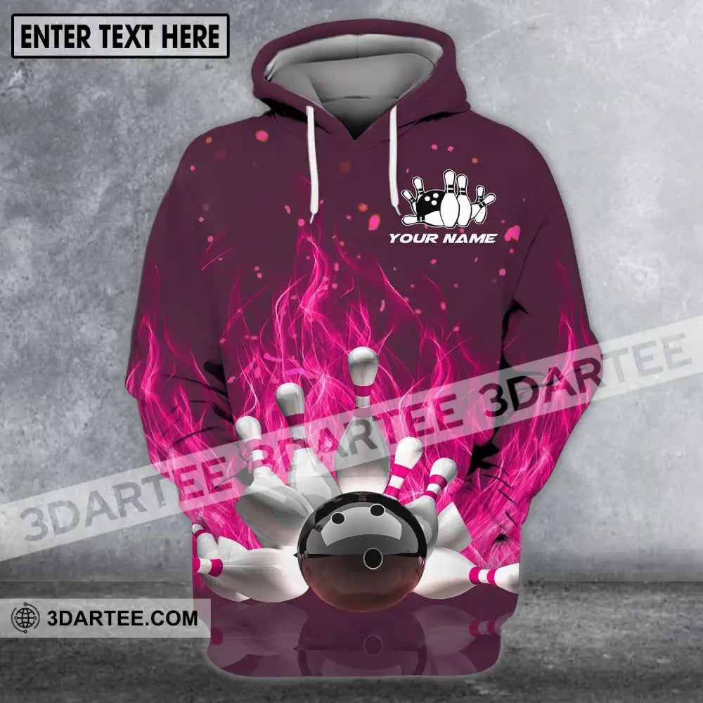 Unisex Shirt - Custom Name Bowling Ball Hot Pink Fire Hoodie / S T-Shirt