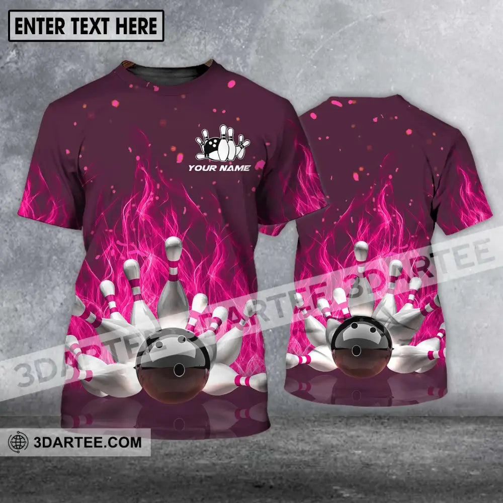 Unisex Shirt - Custom Name Bowling Ball Hot Pink Fire T-Shirt