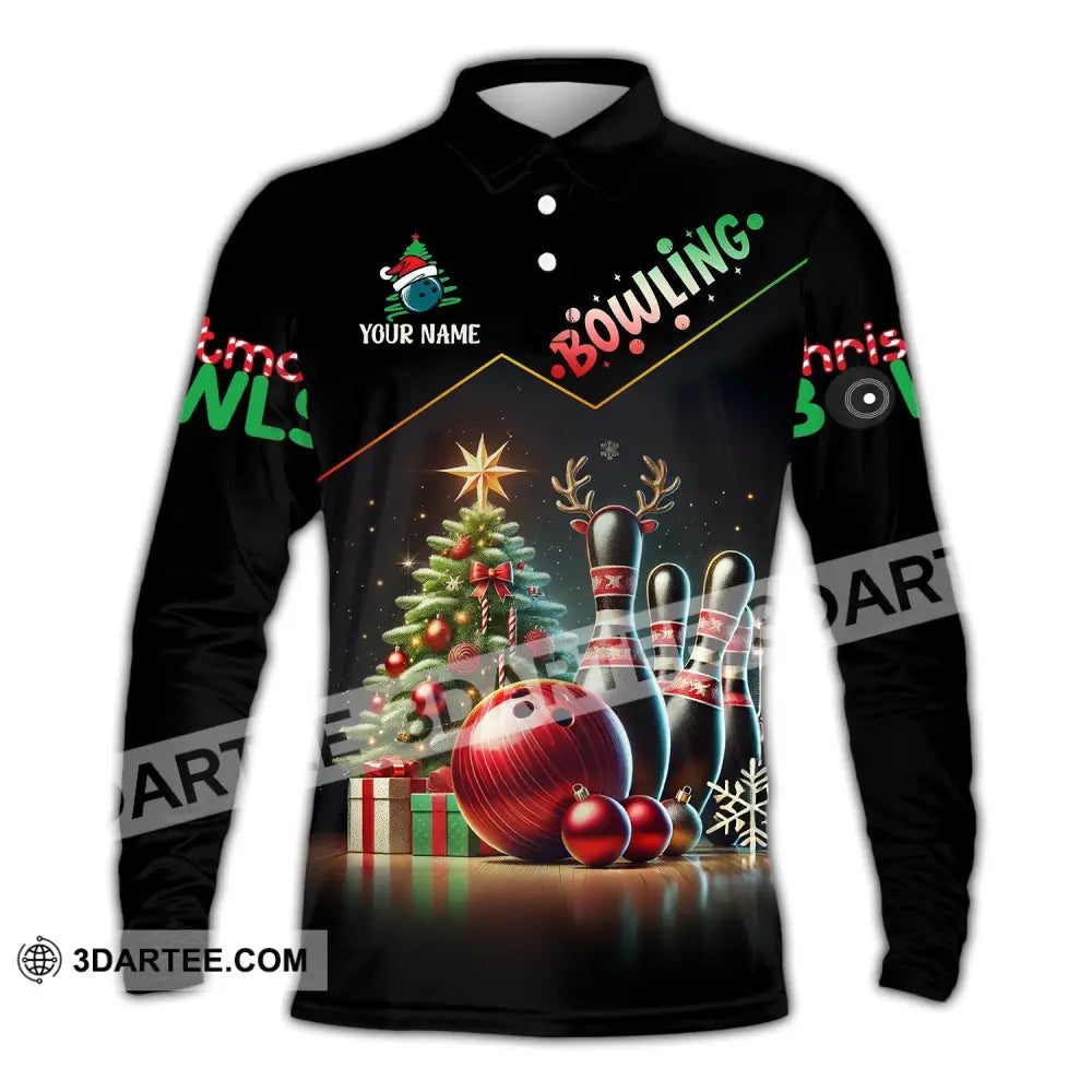 Unisex Shirt Custom Name Bowling Christmas Love Gift Long Sleeve Polo / S T-Shirt