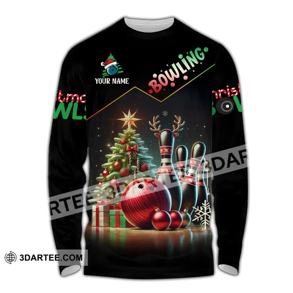 Unisex Shirt Custom Name Bowling Christmas Love Gift Long Sleeve / S T-Shirt