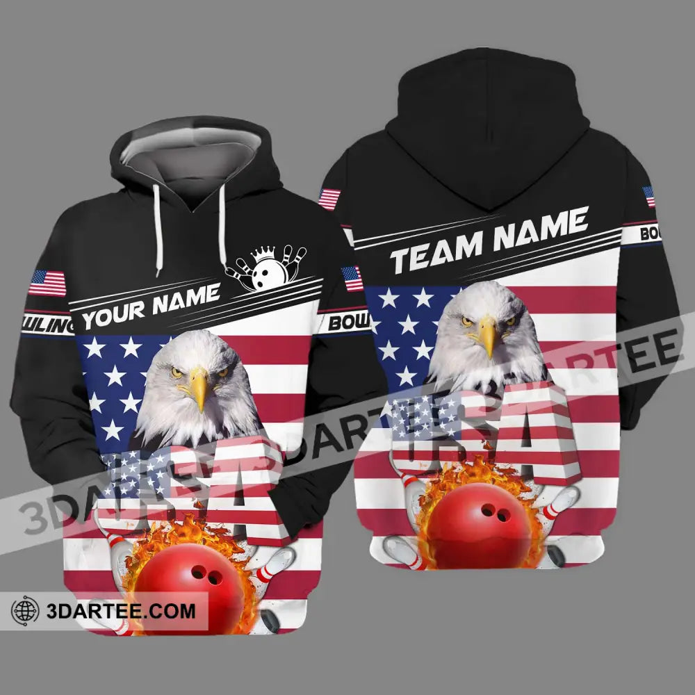 Unisex Shirt - Custom Name Bowling Lover America Flag Hoodie / S T-Shirt