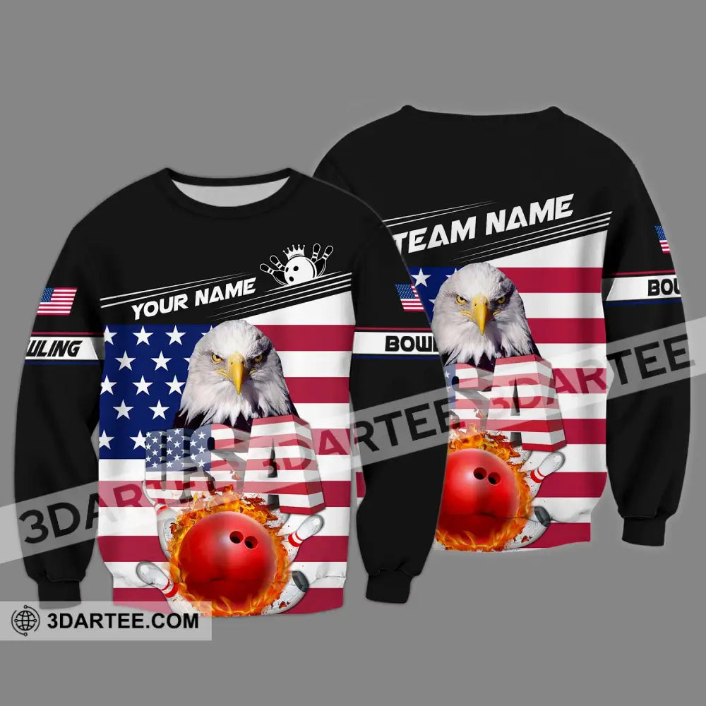 Unisex Shirt - Custom Name Bowling Lover America Flag Long Sleeve / S T-Shirt