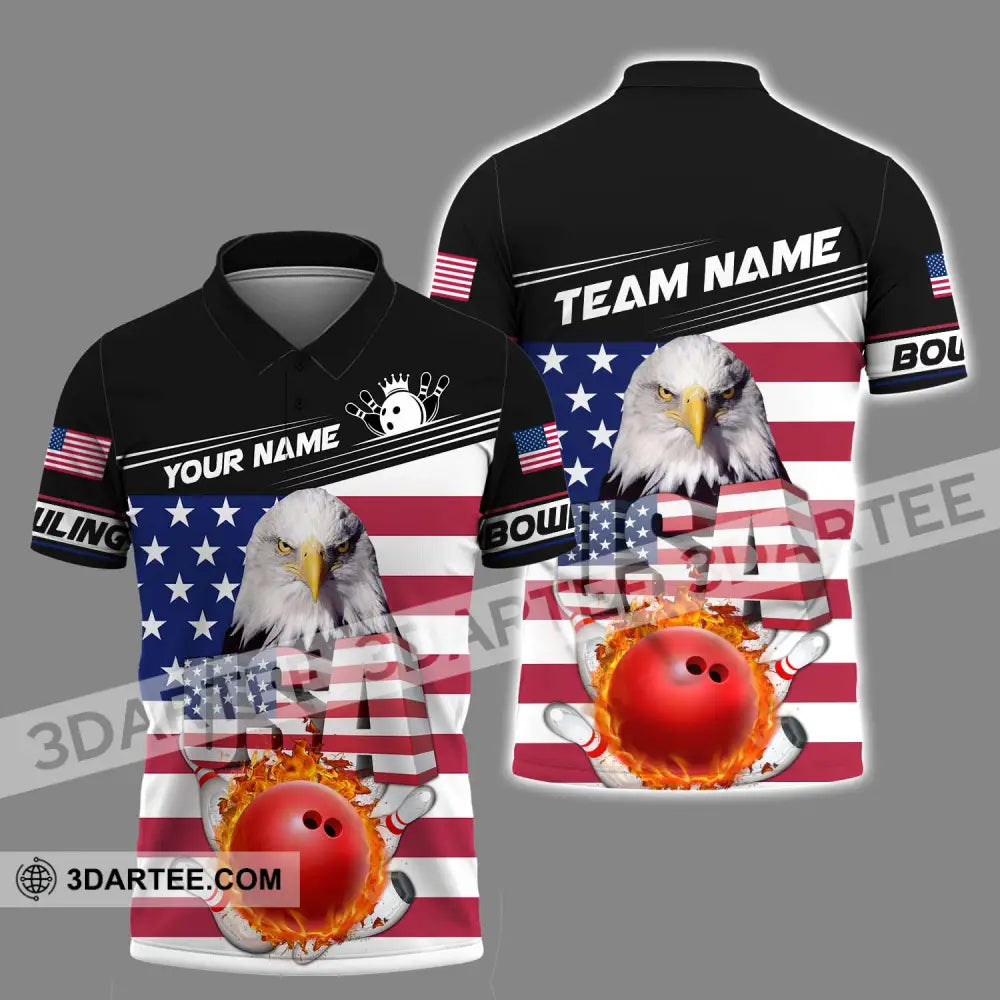 Unisex Shirt - Custom Name Bowling Lover America Flag Polo / S T-Shirt