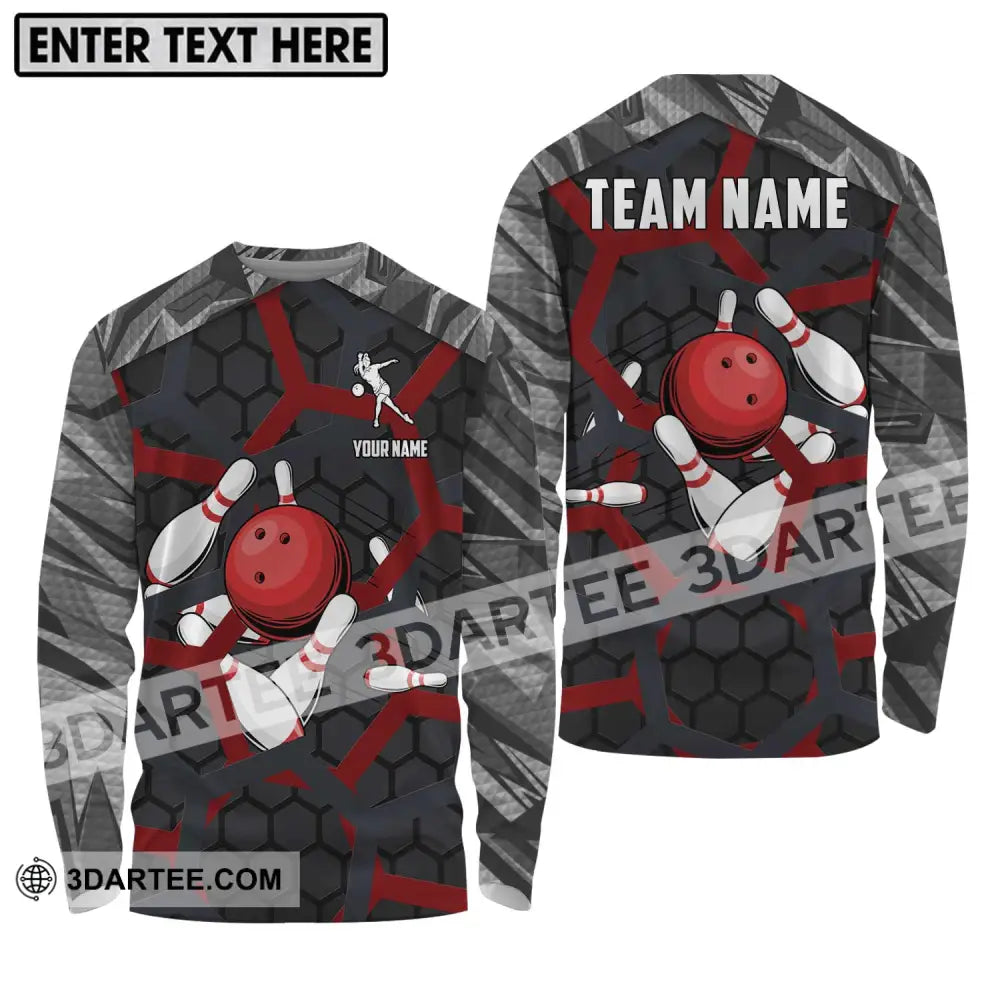 Unisex Shirt - Custom Name Bowling Lover Red Ball Long Sleeve / S T-Shirt