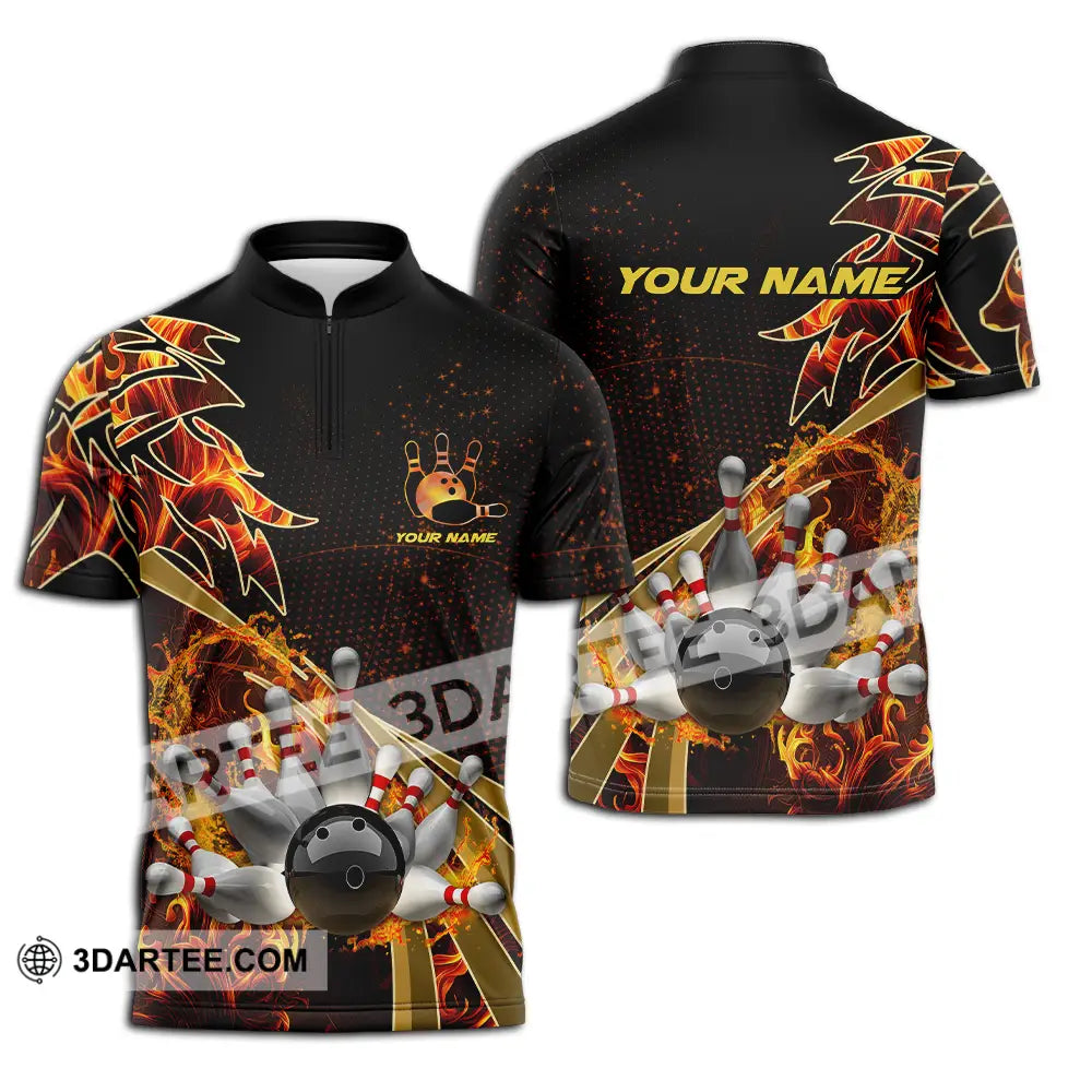 Unisex Shirt - Custom Name Bowling Player Zipper Polo / S T-Shirt