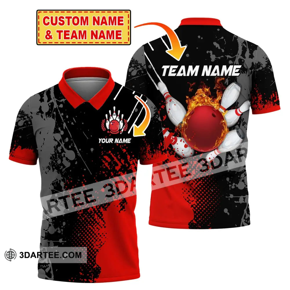 Unisex Shirt Custom Name Bowling Polo Fire T-Shirt Hoodie Long Sleeve