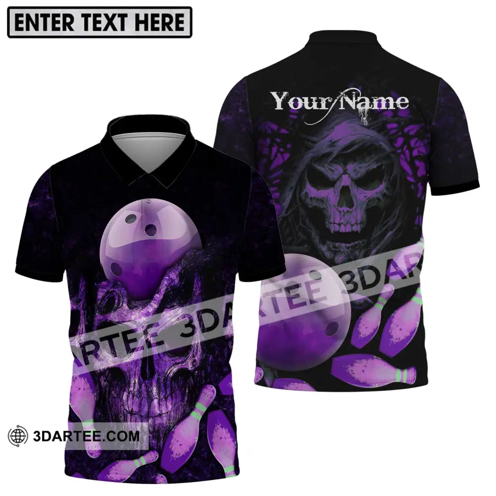 Unisex Shirt - Custom Name Bowling Purple Skull Polo / S T-Shirt