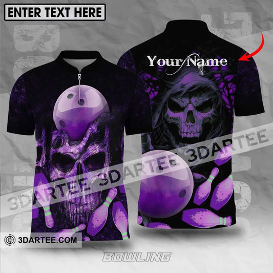 Unisex Shirt - Custom Name Bowling Purple Skull T-Shirt