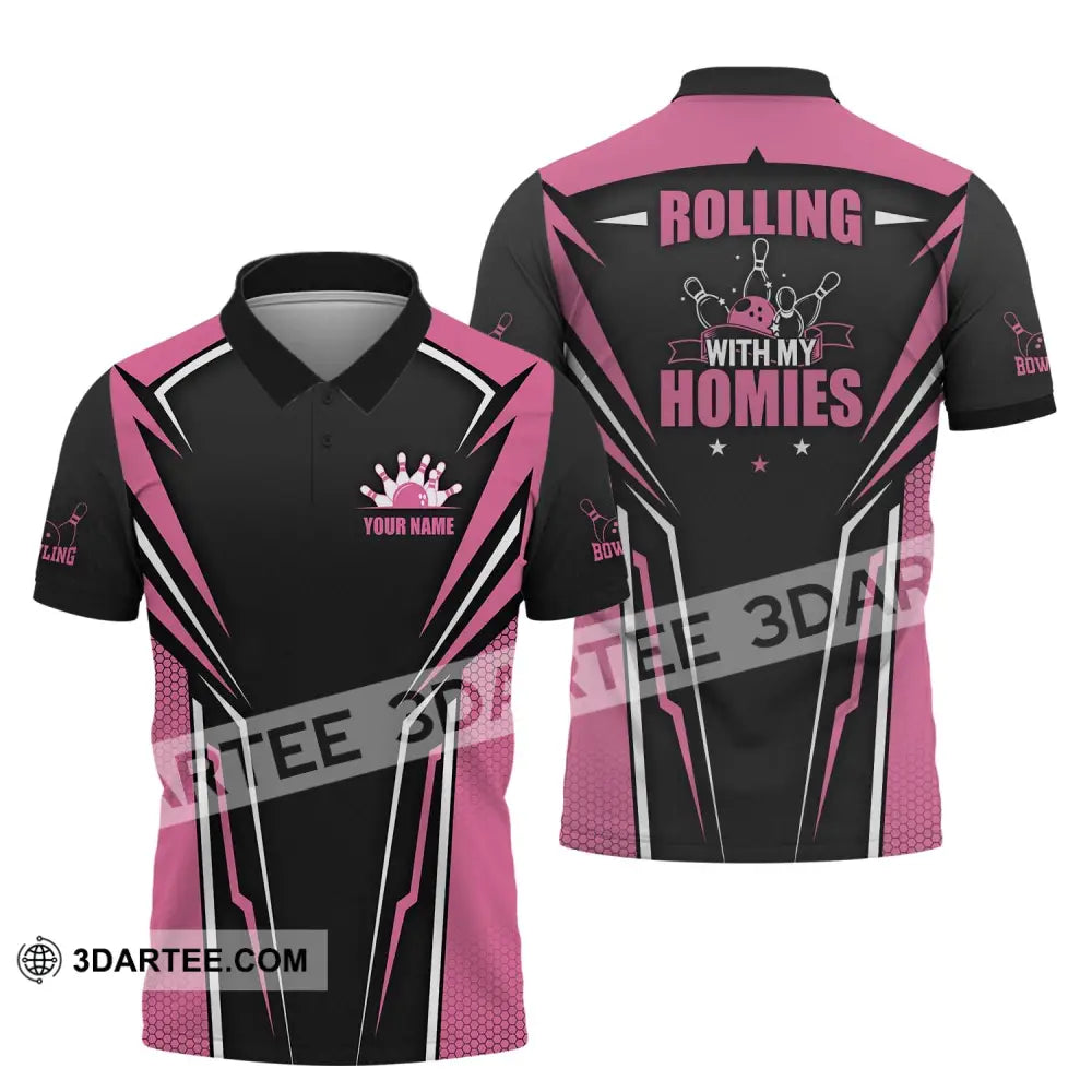 Unisex Shirt - Custom Name Bowling Rolling With My Homies Polo / S T-Shirt