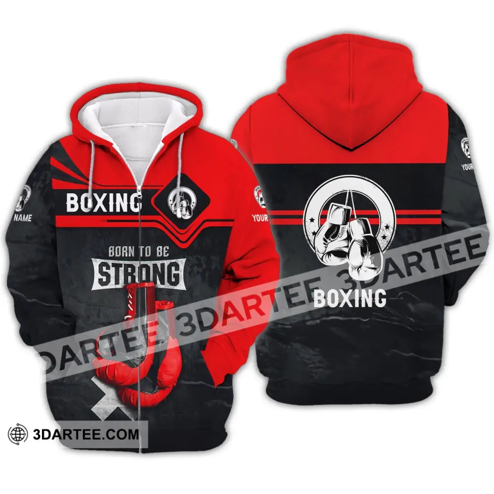 Unisex Shirt - Custom Name Boxing Born To Be Strong Zipper Hoodie / S T-Shirt