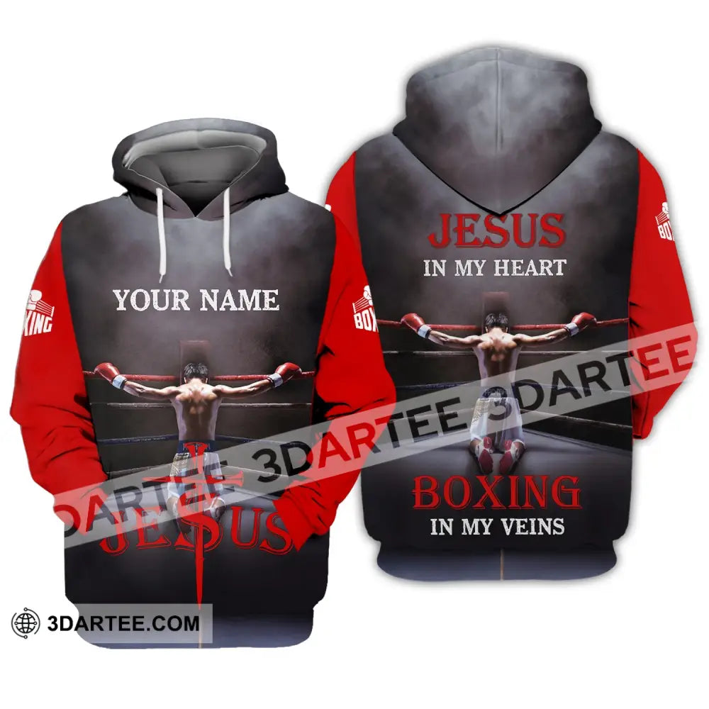 Unisex Shirt - Custom Name Boxing Gift For Lover Jeus In My Heart Veins Hoodie / S T-Shirt