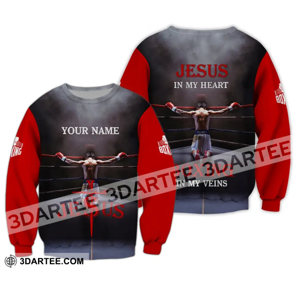 Unisex Shirt - Custom Name Boxing Gift For Lover Jeus In My Heart Veins Long Sleeve / S T-Shirt