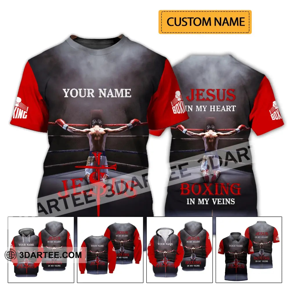 Unisex Shirt - Custom Name Boxing Gift For Lover Jeus In My Heart Veins T-Shirt