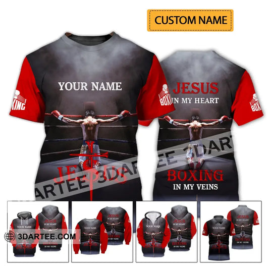 Unisex Shirt - Custom Name Boxing Gift For Lover Jeus In My Heart Veins T-Shirt