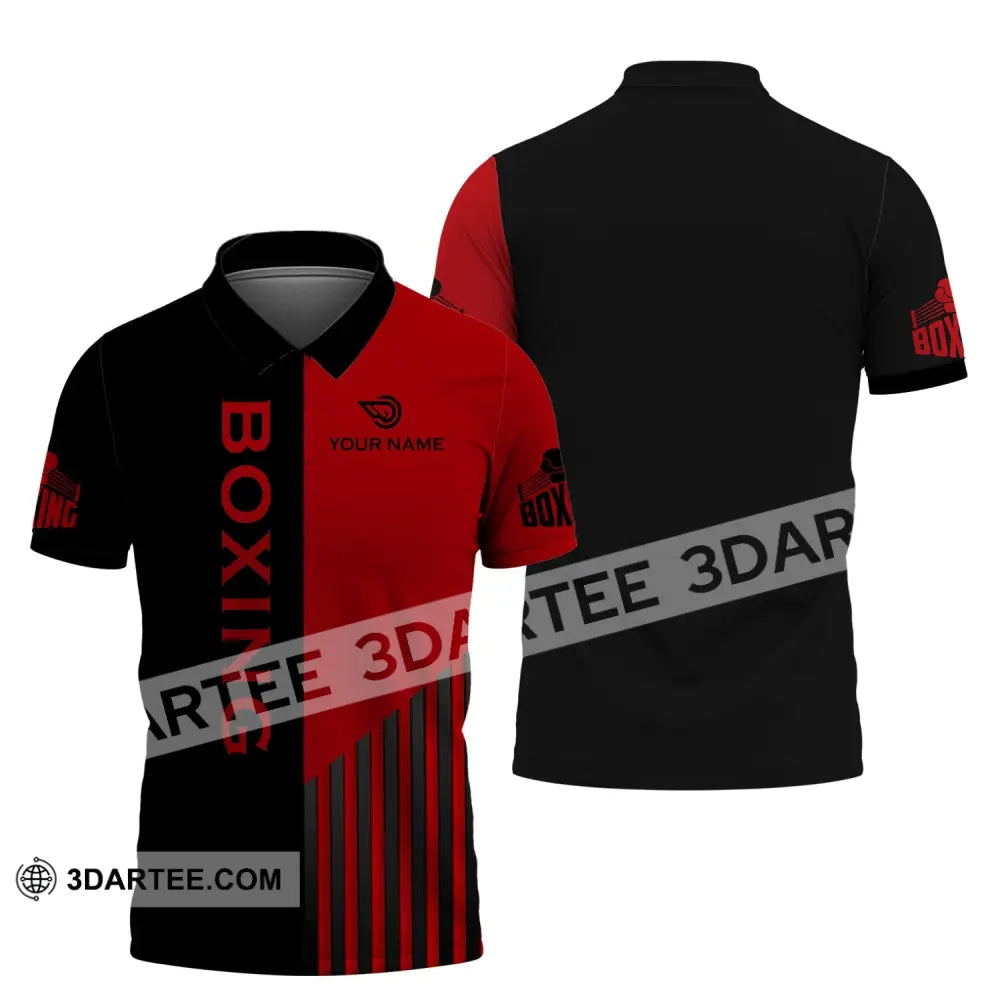 Unisex Shirt - Custom Name Boxing Gift For Player Black And Red 3D Polo / S T-Shirt