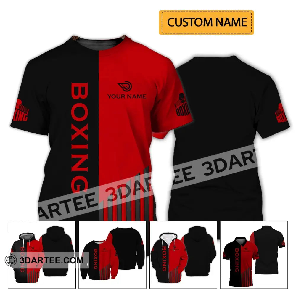 Unisex Shirt - Custom Name Boxing Gift For Player Black And Red 3D T-Shirt