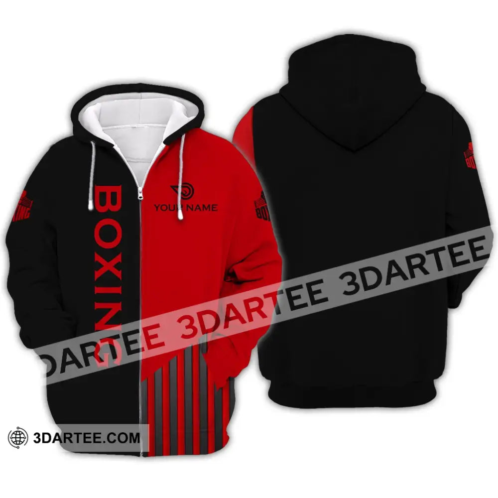 Unisex Shirt - Custom Name Boxing Gift For Player Black And Red 3D Zipper Hoodie / S T-Shirt