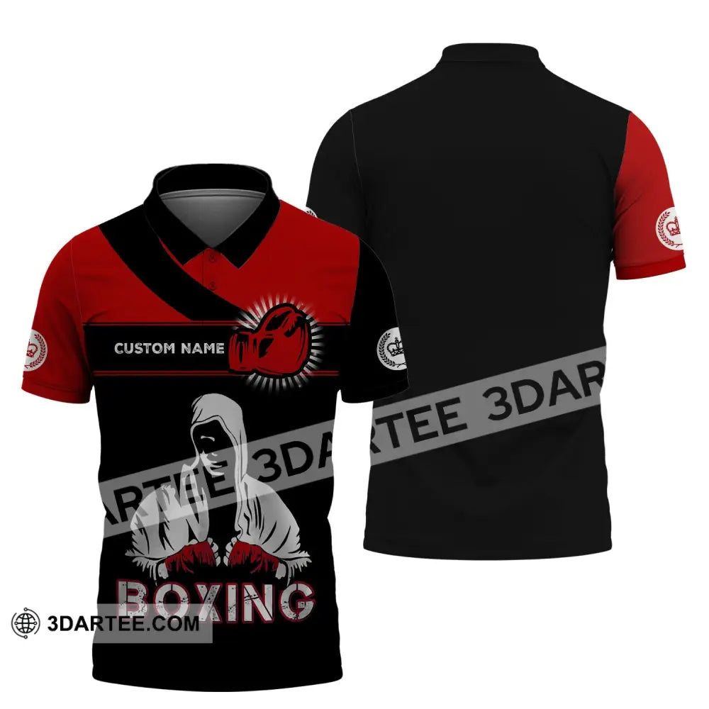 Unisex Shirt - Custom Name Boxing Gift For Player Black And Red Polo / S T-Shirt