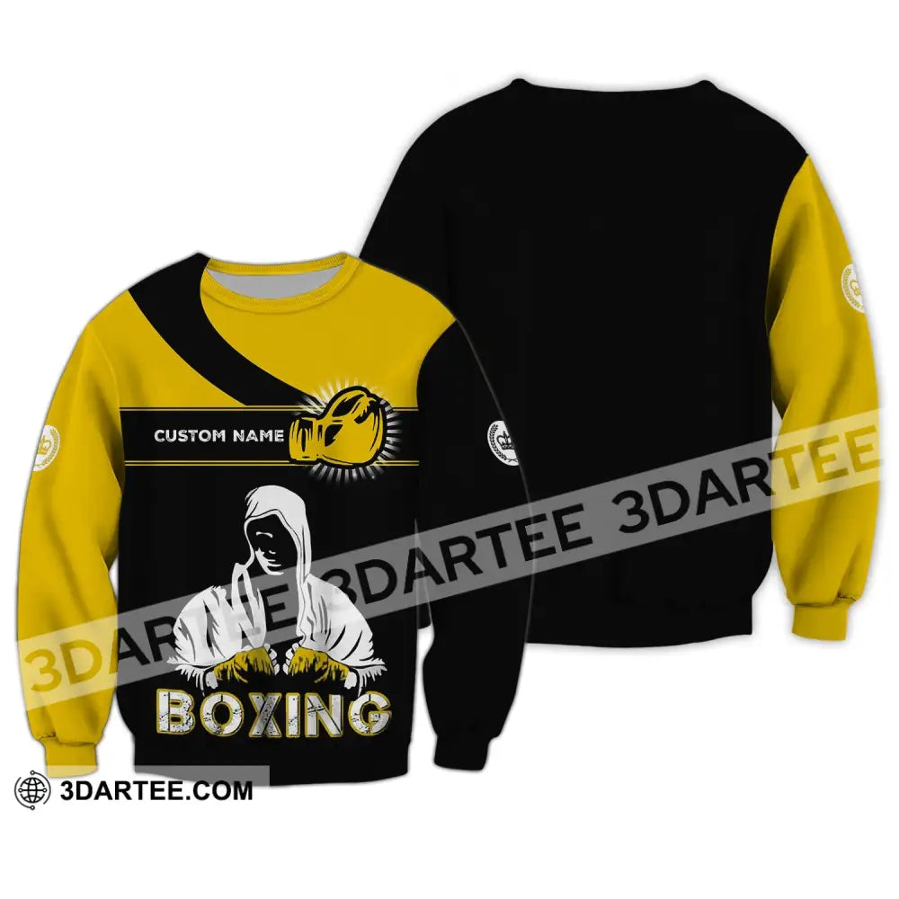 Unisex Shirt - Custom Name Boxing Gift For Player Black And Yellow Long Sleeve / S T-Shirt