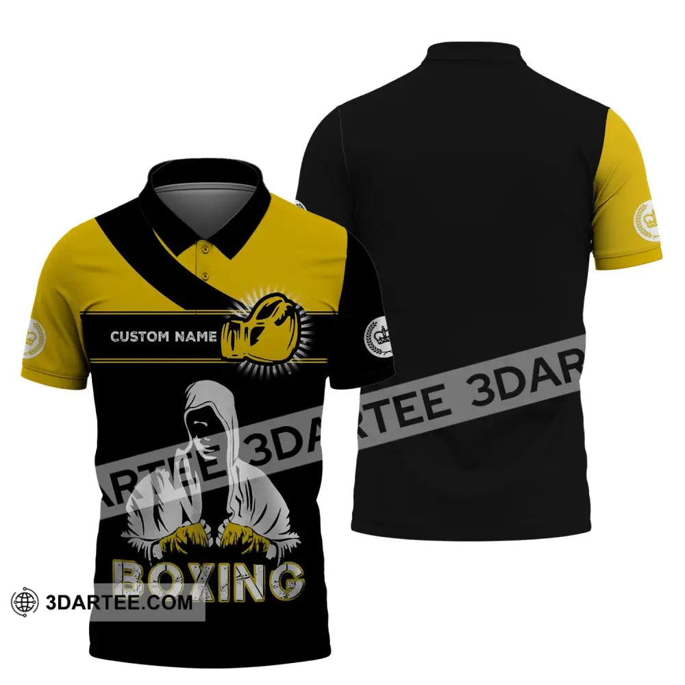 Unisex Shirt - Custom Name Boxing Gift For Player Black And Yellow Polo / S T-Shirt