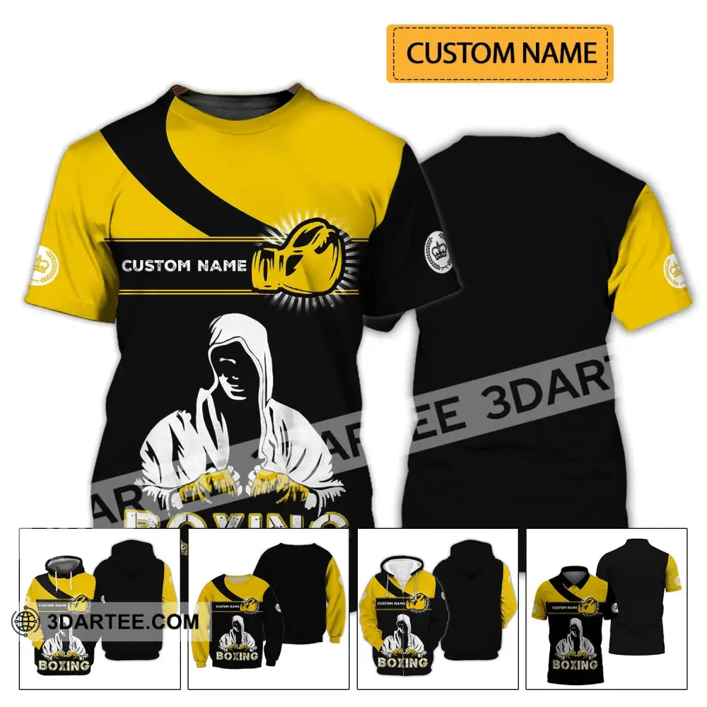 Unisex Shirt - Custom Name Boxing Gift For Player Black And Yellow T-Shirt