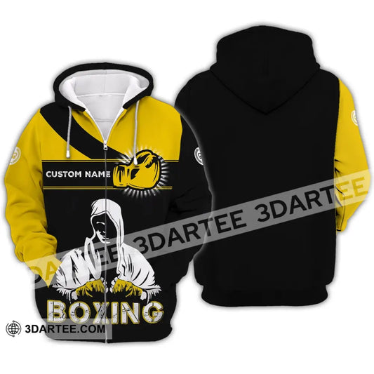 Unisex Shirt - Custom Name Boxing Gift For Player Black And Yellow Zipper Hoodie / S T-Shirt