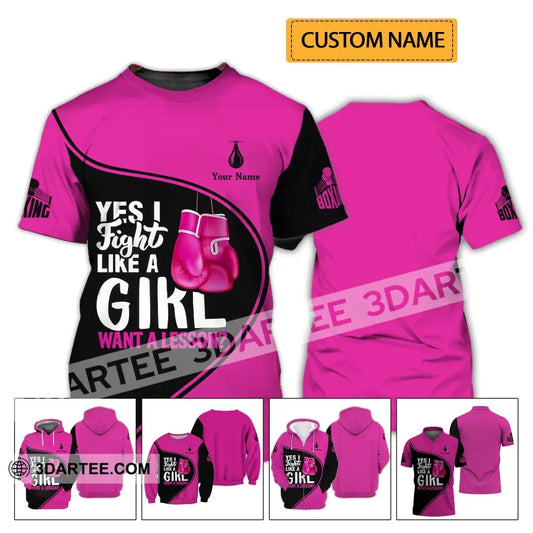 Unisex Shirt - Custom Name Boxing Gift For Player I Fight Like A Girl Want Lesson T-Shirt