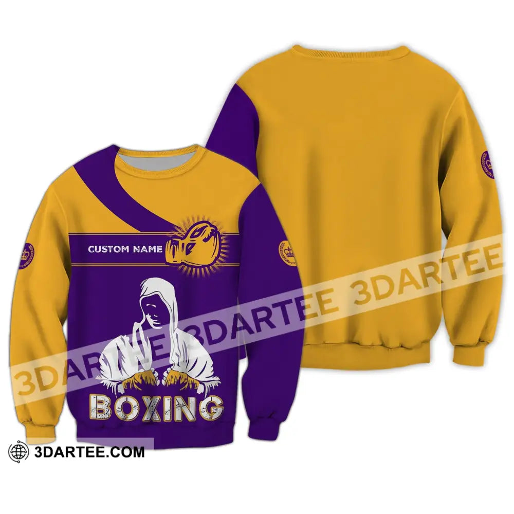 Unisex Shirt - Custom Name Boxing Gift For Player Purple And Yellow Long Sleeve / S T-Shirt