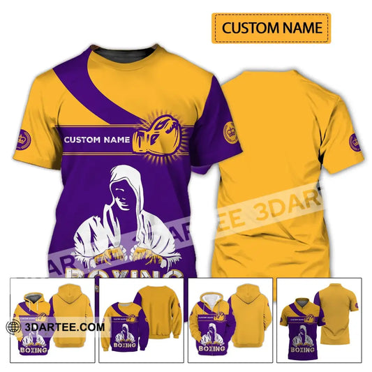 Unisex Shirt - Custom Name Boxing Gift For Player Purple And Yellow T-Shirt