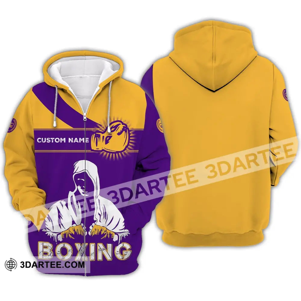 Unisex Shirt - Custom Name Boxing Gift For Player Purple And Yellow Zipper Hoodie / S T-Shirt