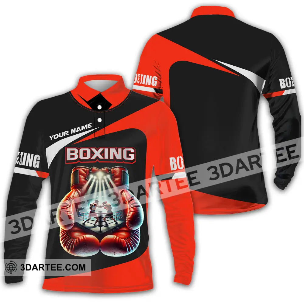 Unisex Shirt - Custom Name Boxing Gloves Long Sleeve Polo / S T-Shirt