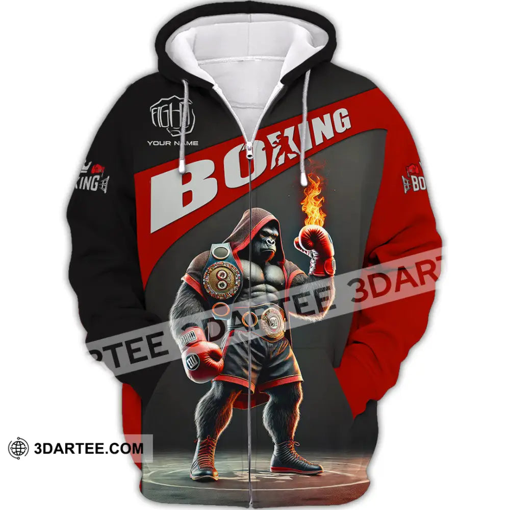 Unisex Shirt Custom Name Boxing Long Sleeve T-Shirt Zipper Hoodie / S T-Shirt