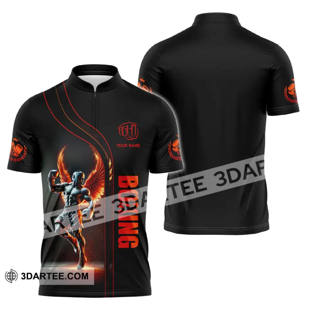 Unisex Shirt Custom Name Boxing Long Sleeve T-Shirt Zipper Polo / S T-Shirt