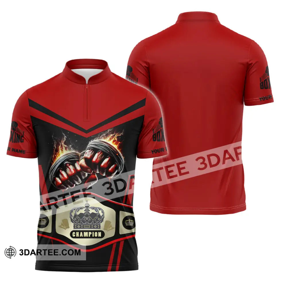 Unisex Shirt Custom Name Boxing Long Sleeve T-Shirt Zipper Polo / S T-Shirt