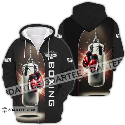 Unisex Shirt - Custom Name Boxing Lover Gloves Zipper Hoodie / S T-Shirt