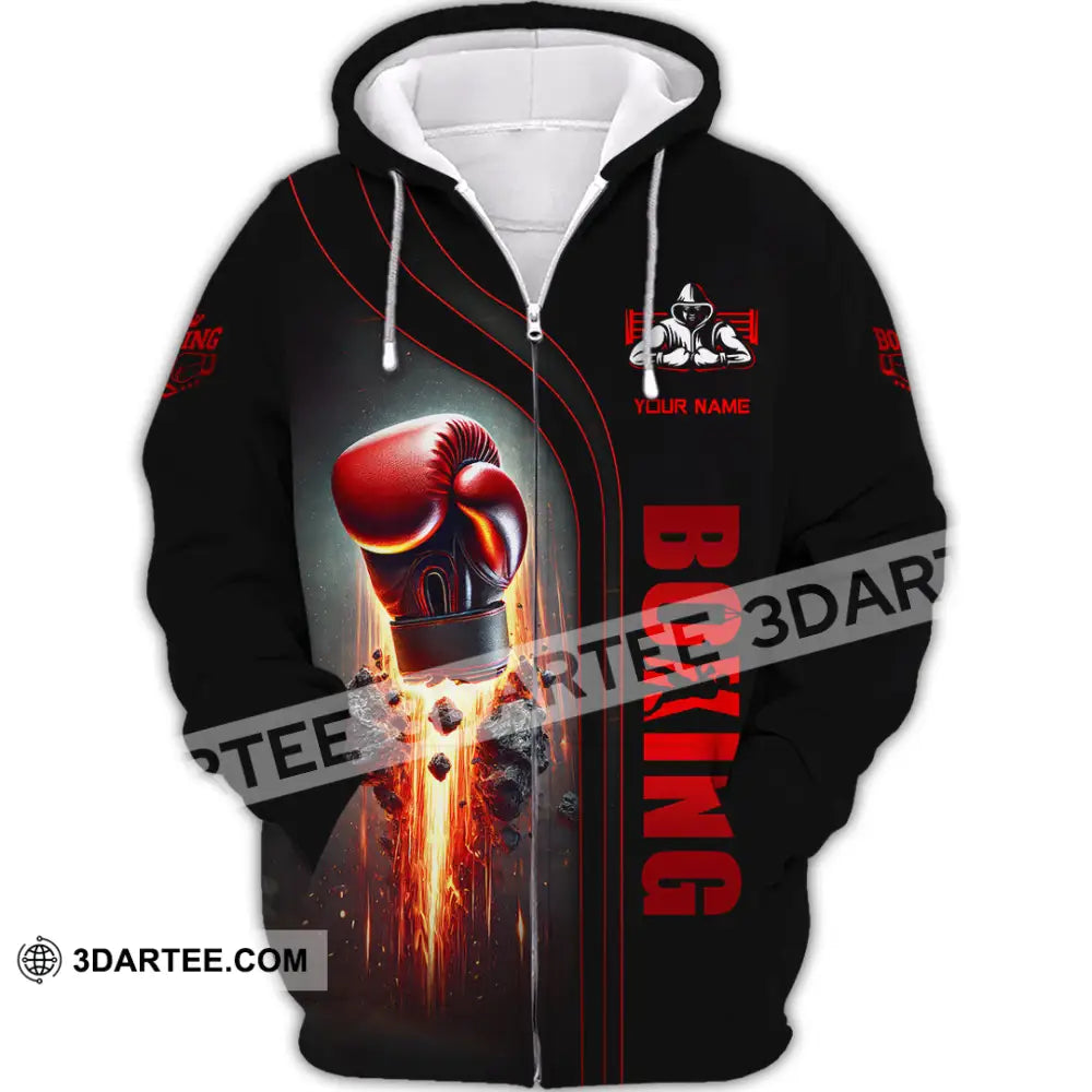 Unisex Shirt Custom Name Boxing Lover Polo Long Sleeve Gift Zipper Hoodie / S T-Shirt