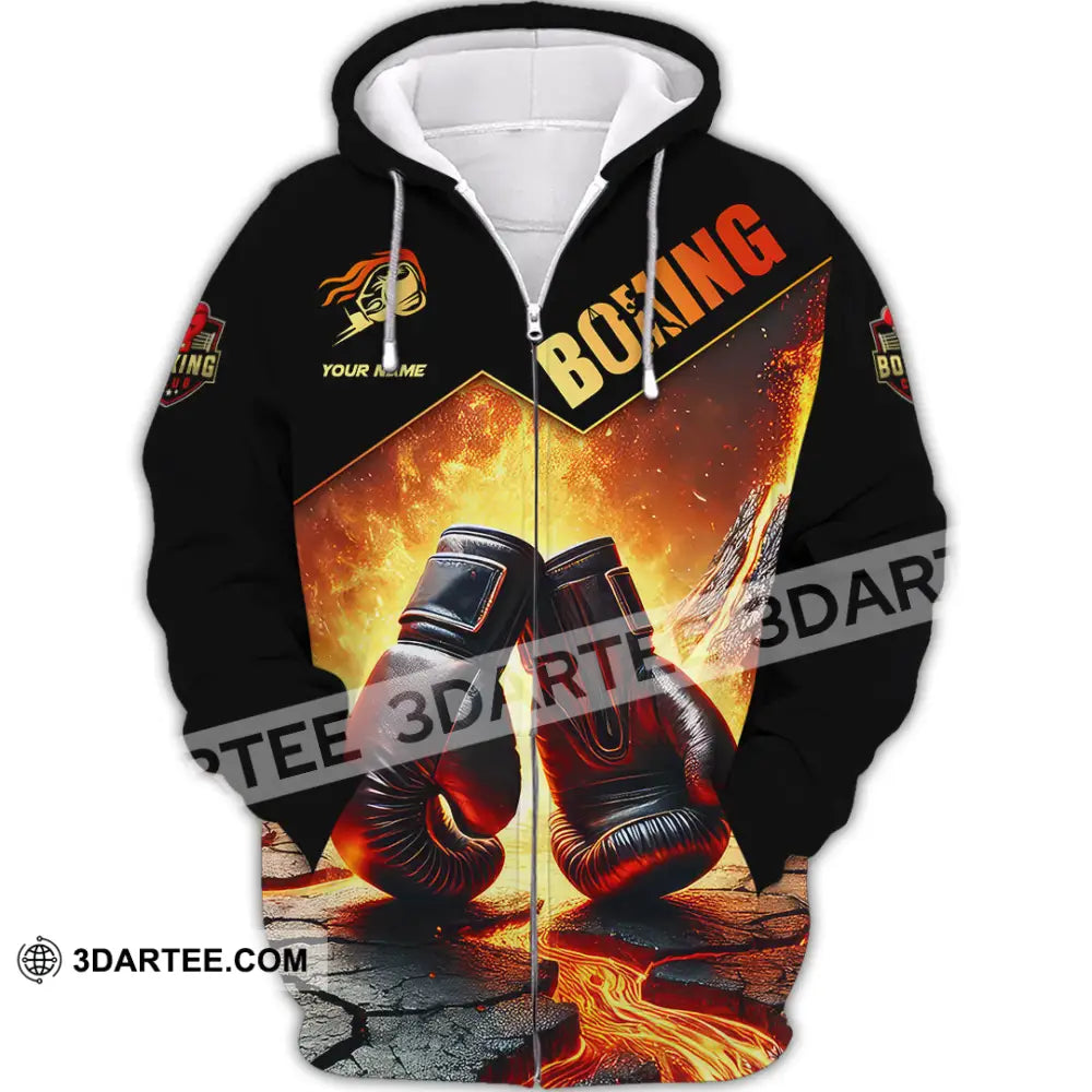 Unisex Shirt Custom Name Boxing Lover Polo Long Sleeve Gift Zipper Hoodie / S T-Shirt