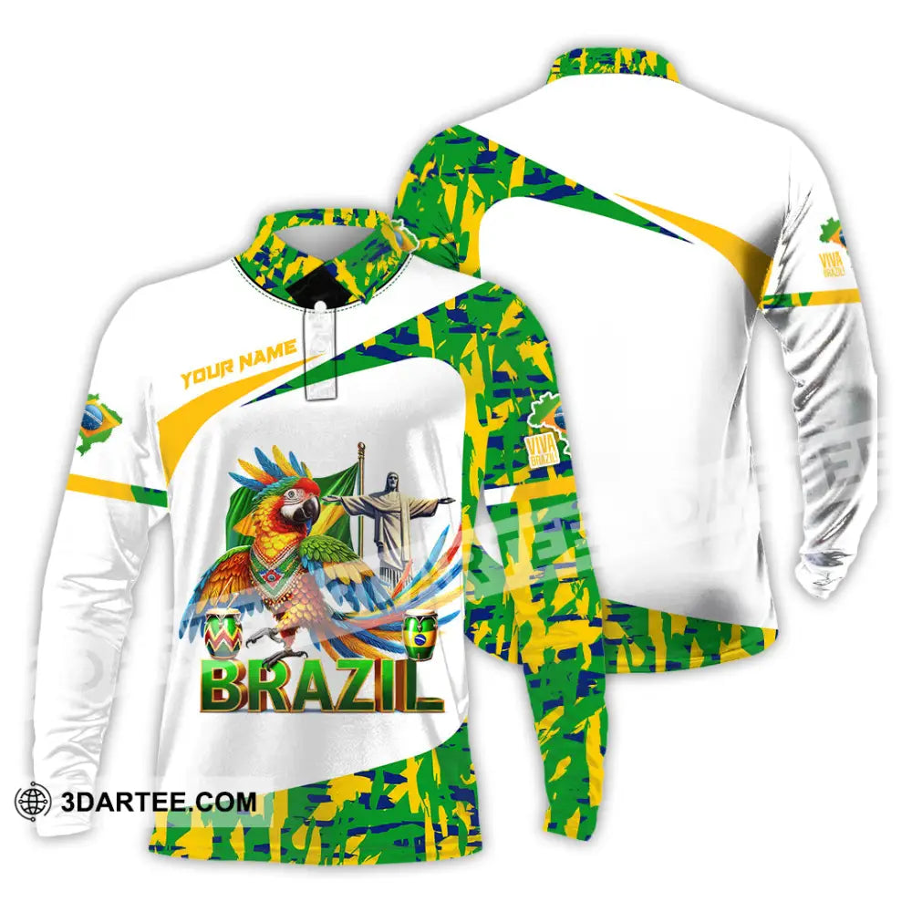 Unisex Shirt Custom Name Brazil Gift For Lover Long Sleeve Polo / S T-Shirt