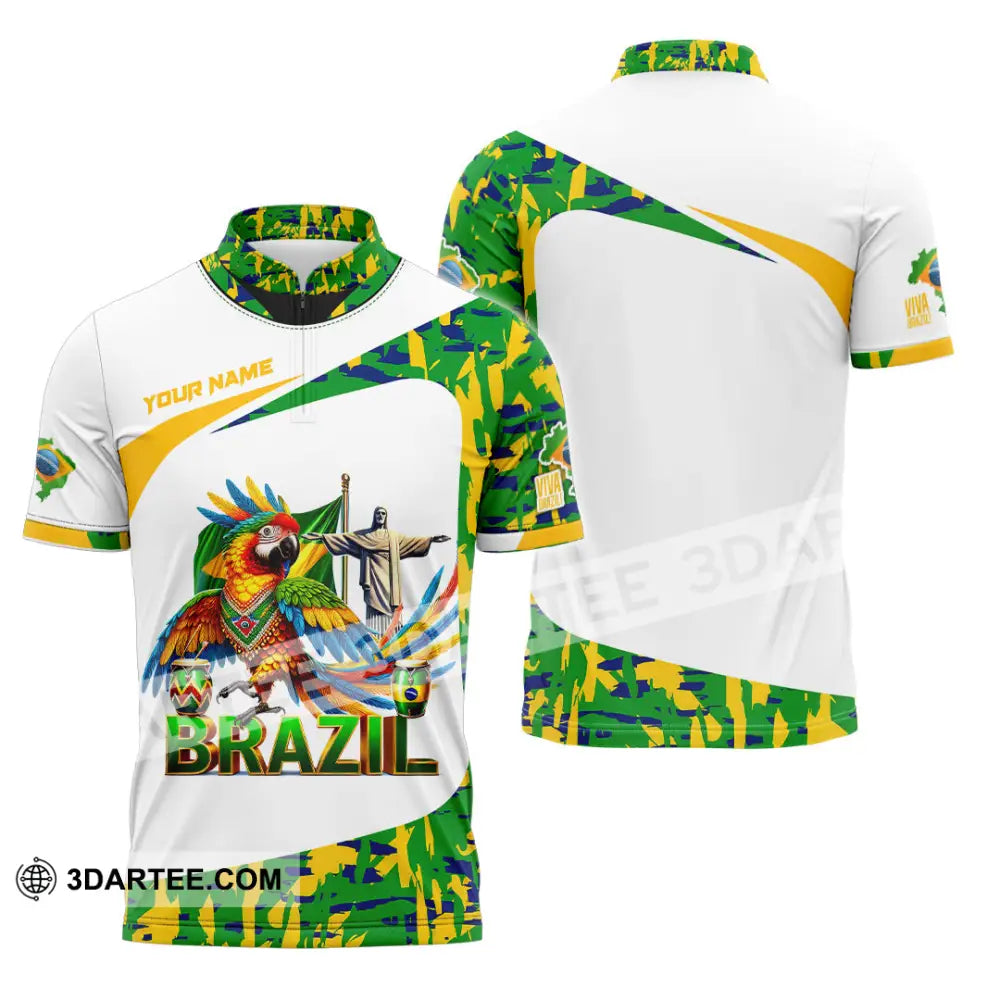 Unisex Shirt Custom Name Brazil Gift For Lover Zipper Polo / S T-Shirt