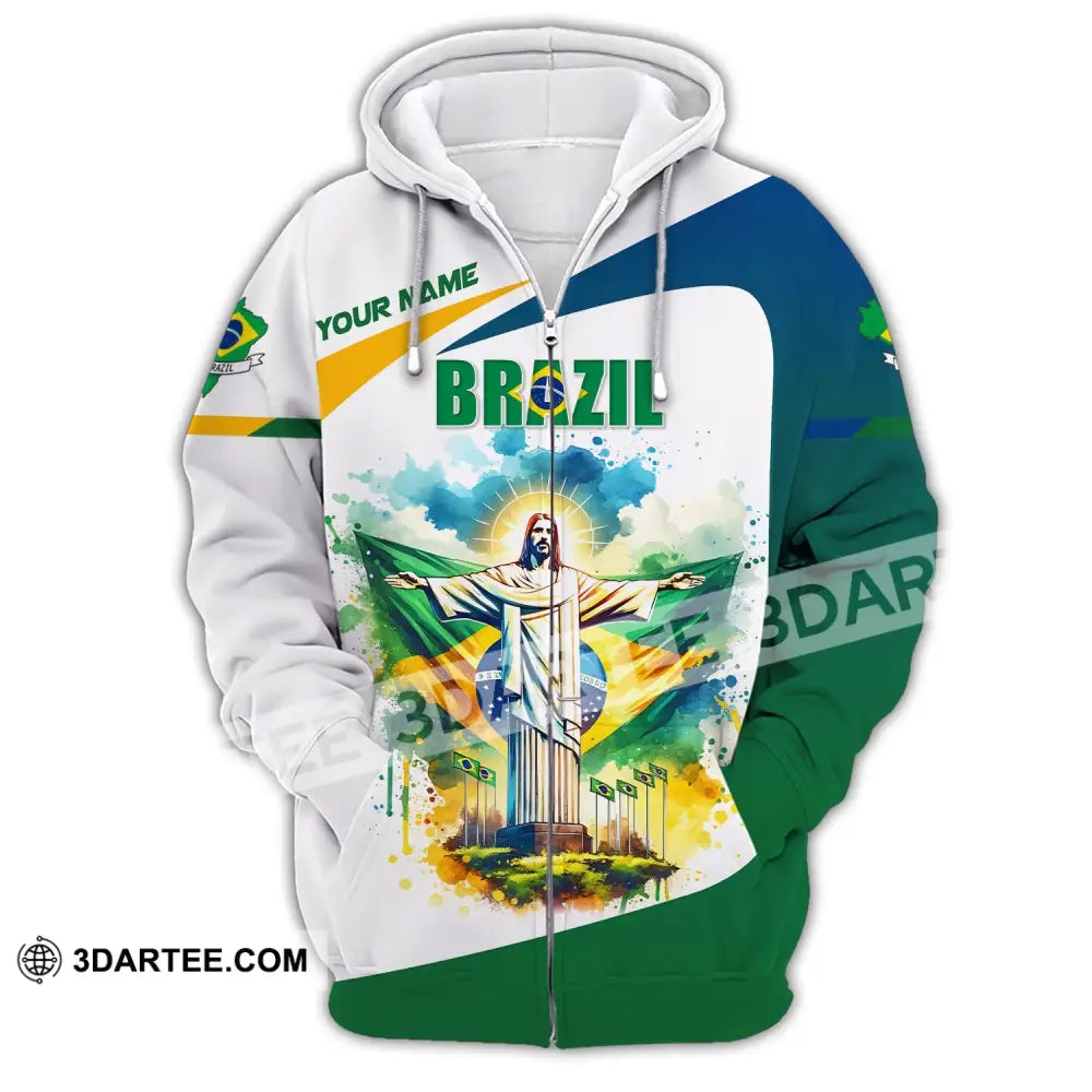 Unisex Shirt Custom Name Brazil Polo Long Sleeve Gift Zipper Hoodie / S T-Shirt