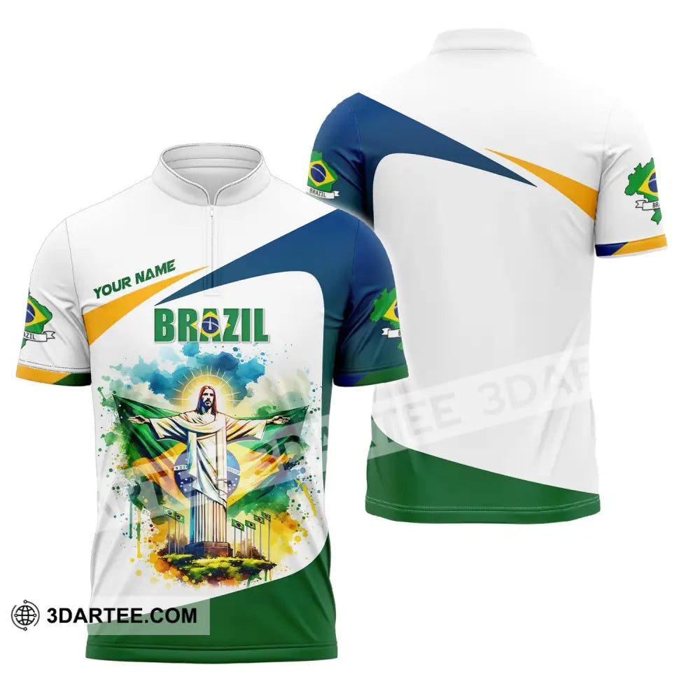 Unisex Shirt Custom Name Brazil Polo Long Sleeve Gift Zipper / S T-Shirt