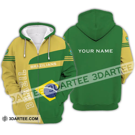 Unisex Shirt - Custom Name Brazil World Cup Sport Zipper Hoodie / S T-Shirt