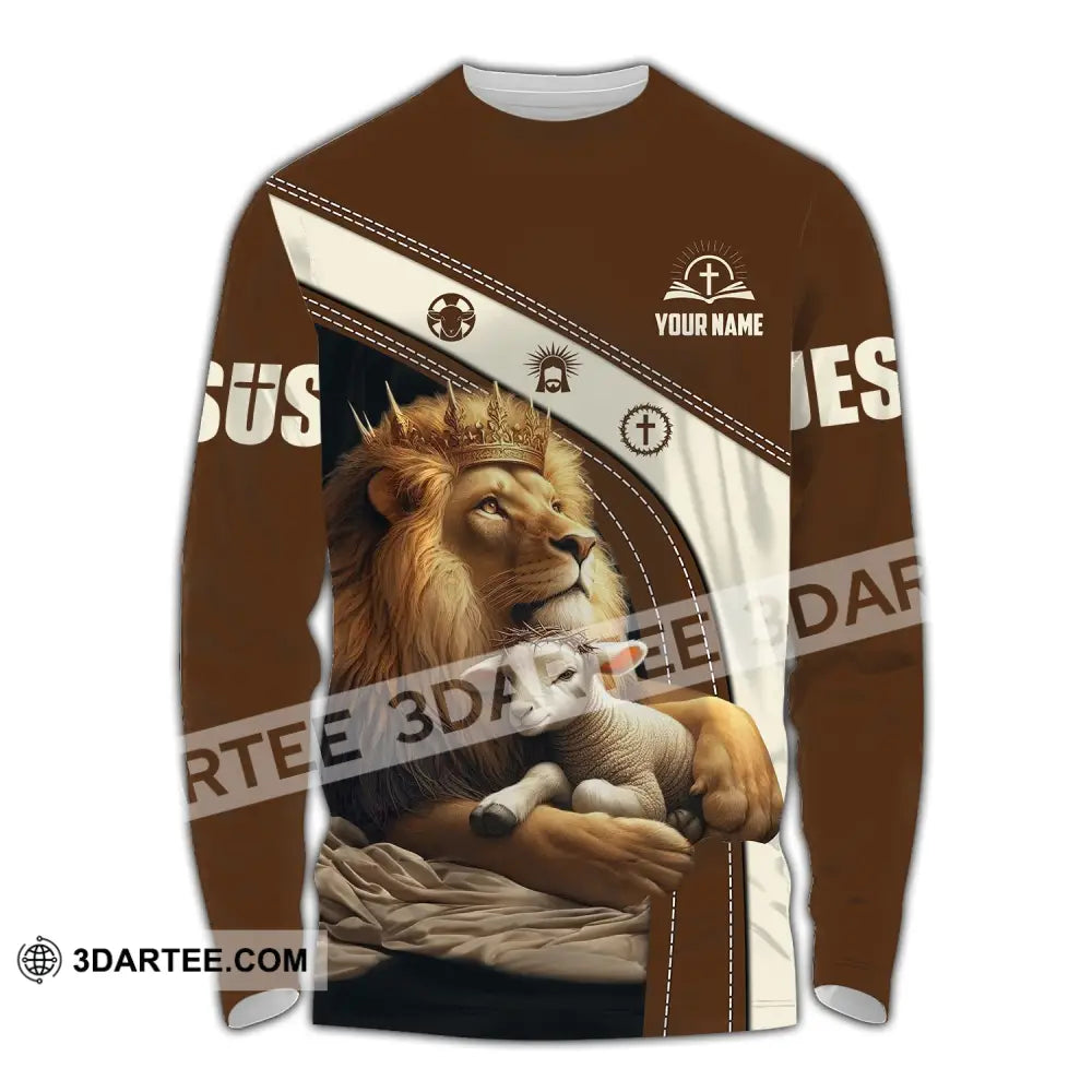 Unisex Shirt - Custom Name Brown Lion Long Sleeve / S T-Shirt