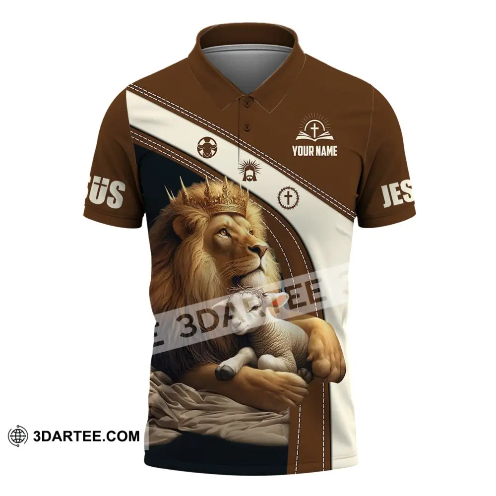 Unisex Shirt - Custom Name Brown Lion Polo / S T-Shirt