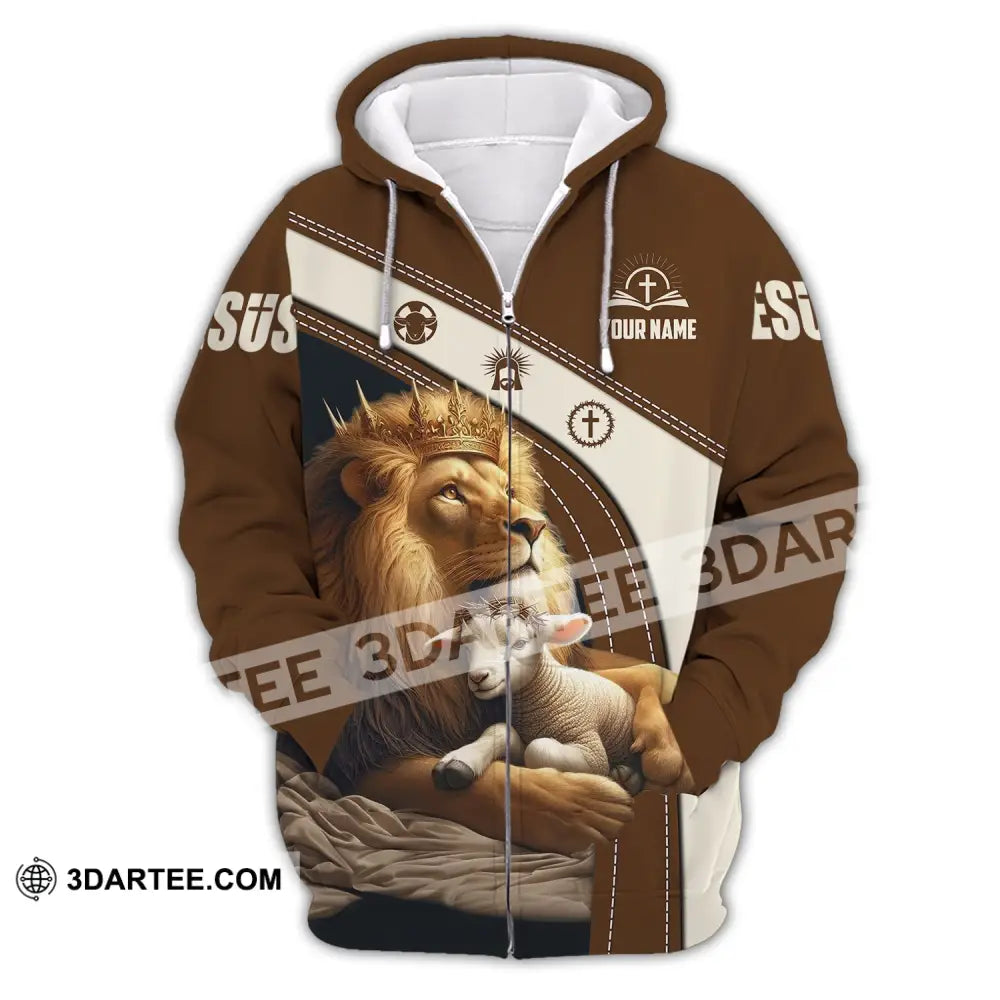 Unisex Shirt - Custom Name Brown Lion Zipper Hoodie / S T-Shirt