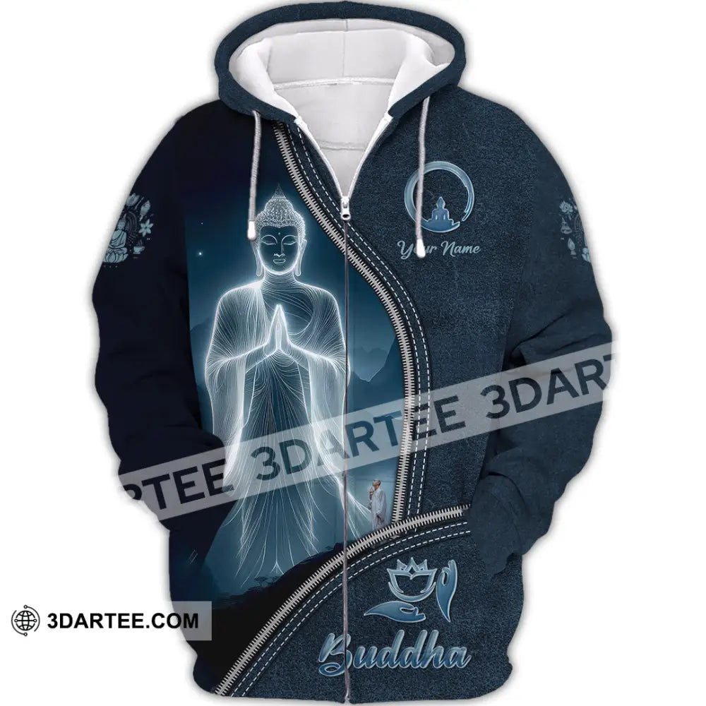 Unisex Shirt Custom Name Buddha Polo Long Sleeve Buddhist T-Shirt Zipper Hoodie / S T-Shirt