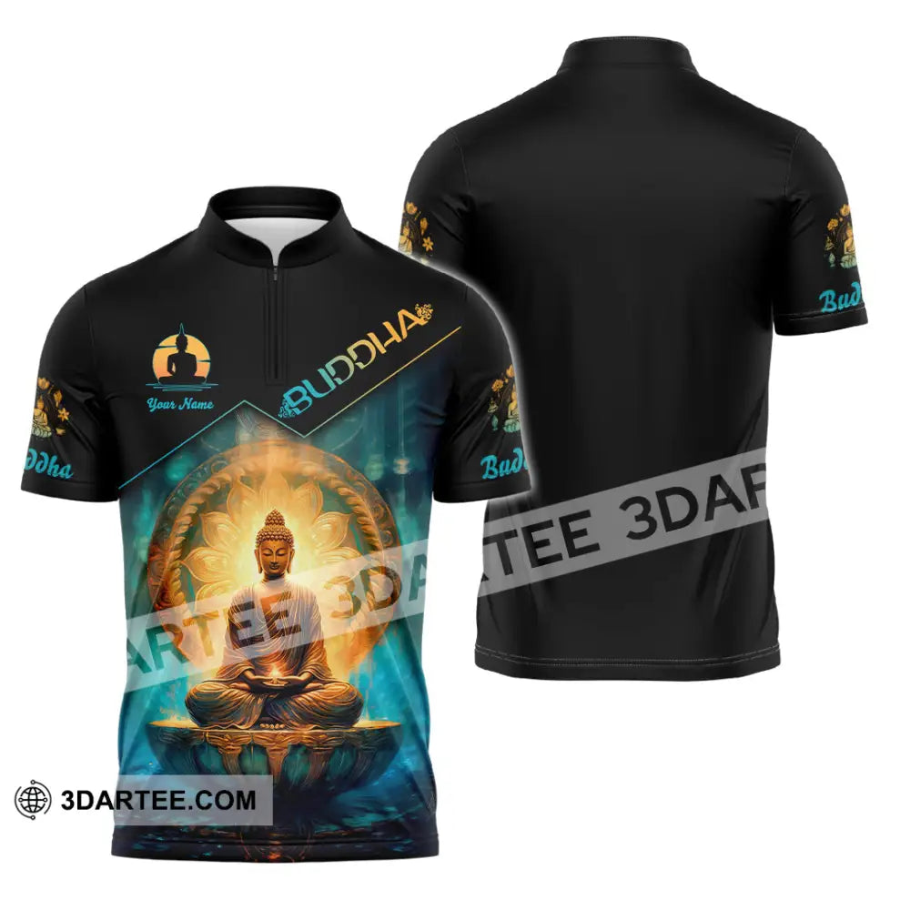 Unisex Shirt Custom Name Buddha Polo Long Sleeve Buddhist T-Shirt Zipper / S T-Shirt