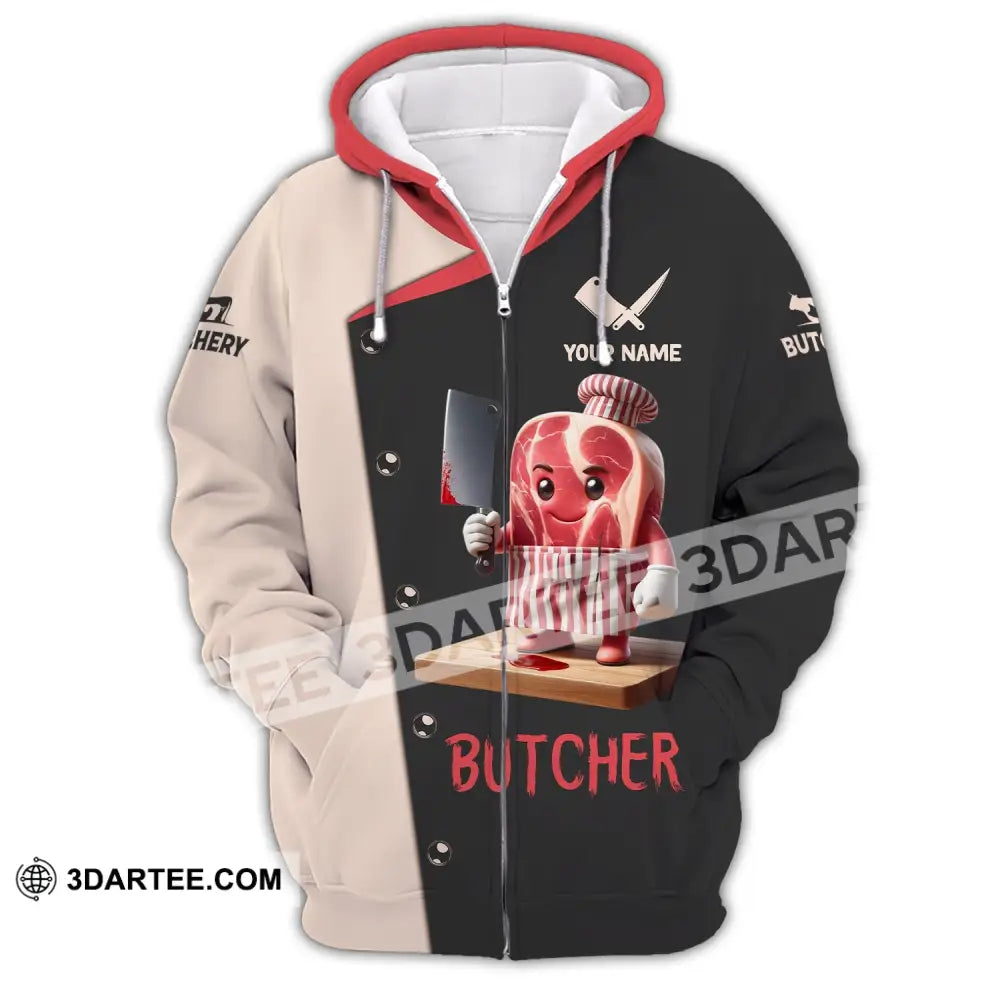 Unisex Shirt Custom Name Butcher Gift Zipper Hoodie / S T-Shirt