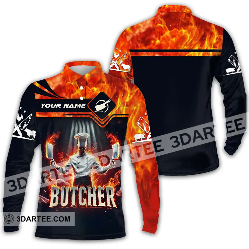 Unisex Shirt - Custom Name Butcher Long Sleeve Polo / S T-Shirt