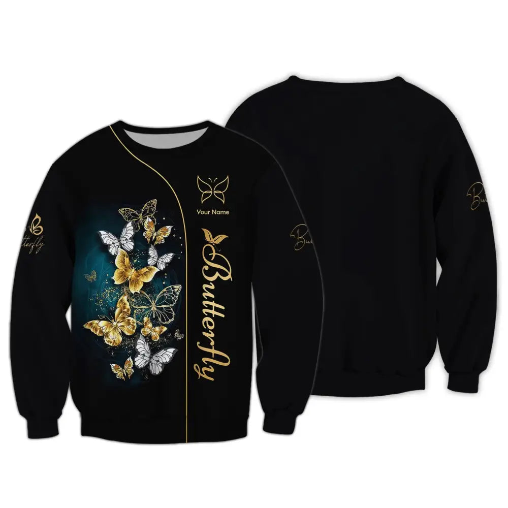 Unisex Shirt Custom Name Butterfly T-Shirt 3D Gift Long Sleeve / S